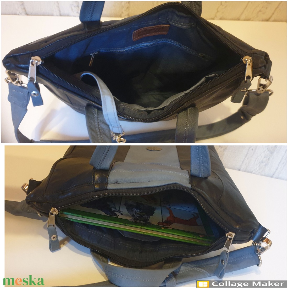 Válltáska, kézitáska, valódi bőr. Fekete és páncélkék. Új, egyedi, kézműves. Ajándéknak is - táska & tok - kézitáska & válltáska - válltáska - Meska.hu