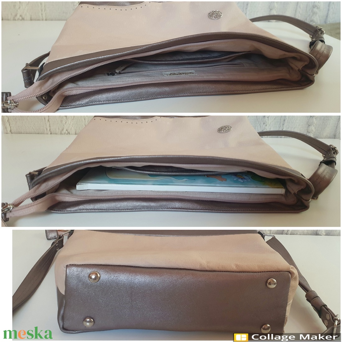 Válltáska, puha valódi bőr. Barackvirág és ezüst színű, egyedi díszítéssel. Új, kézműves termék. Ajándéknak is - táska & tok - kézitáska & válltáska - válltáska - Meska.hu