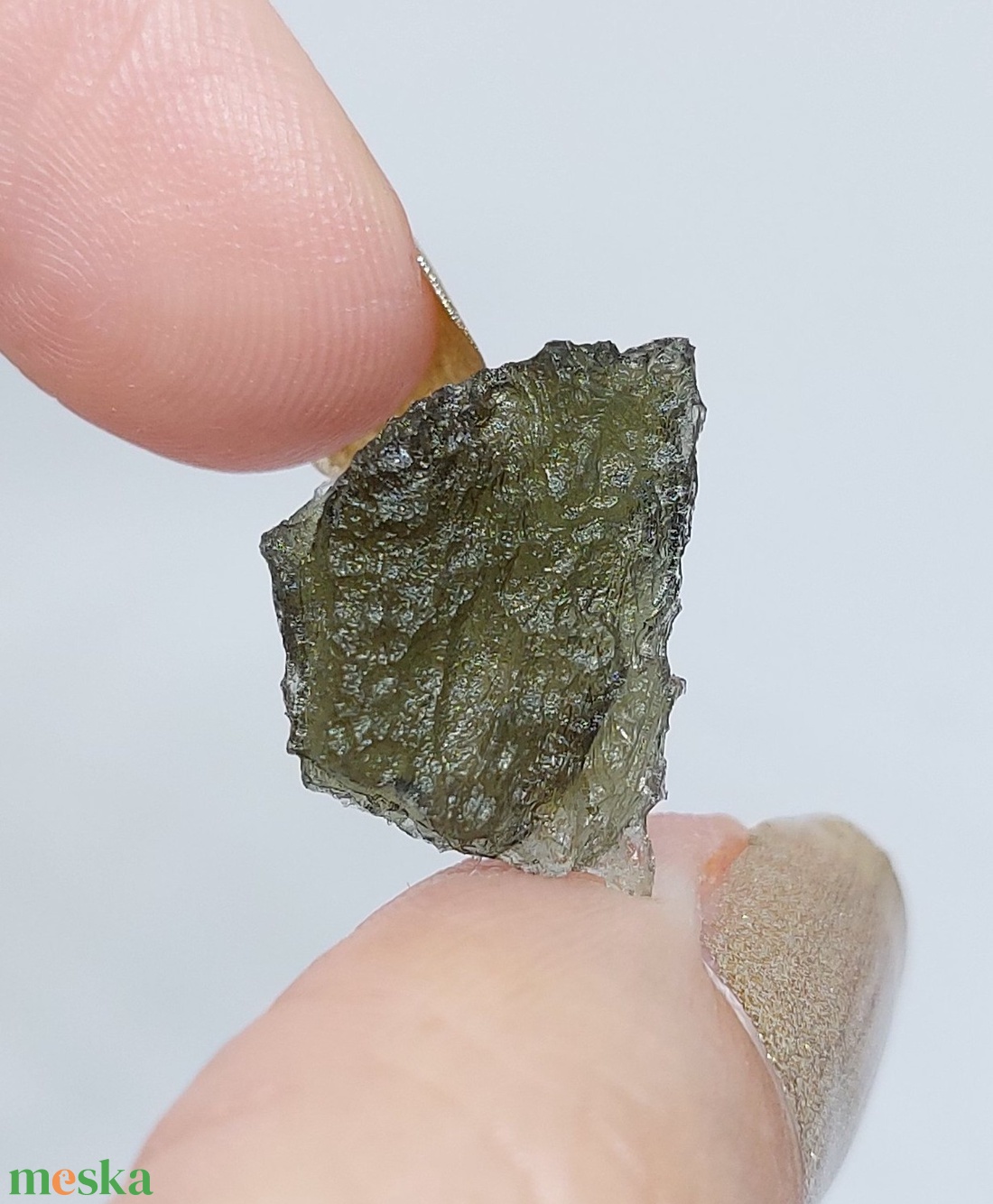 Moldavit - Valódi Moldavit nyaklánc, kivehető Moldavit Ásvány Szütyő nyakláncban (1.40g) - ékszer - nyaklánc - medálos nyaklánc - Meska.hu