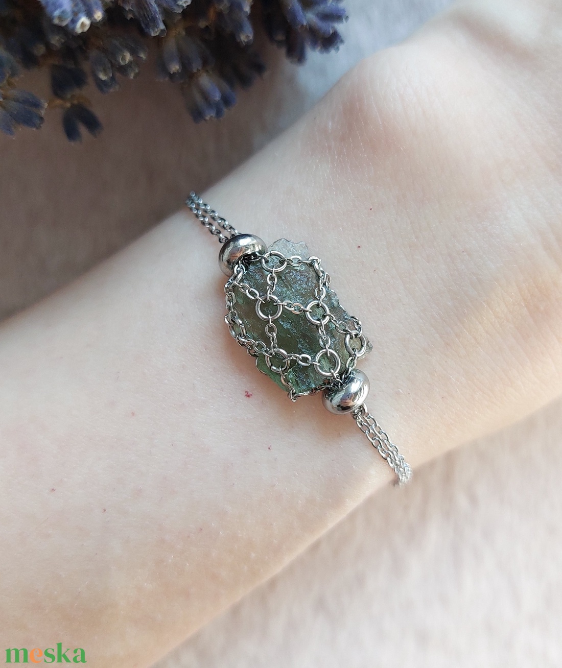 Üres nemesacél Ásvány Szütyő karkötő (ásvány nélkül) 0-s méret 14-17 cm csuklóra - ékszer - karkötő - lánc karkötő - Meska.hu