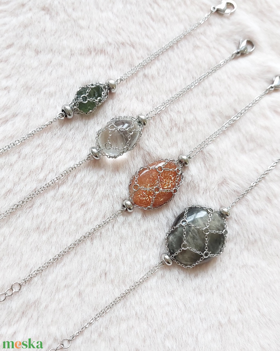 Üres nemesacél Ásvány Szütyő karkötő (ásvány nélkül) 1-es méret 14-17 cm csuklóra - ékszer - karkötő - lánc karkötő - Meska.hu