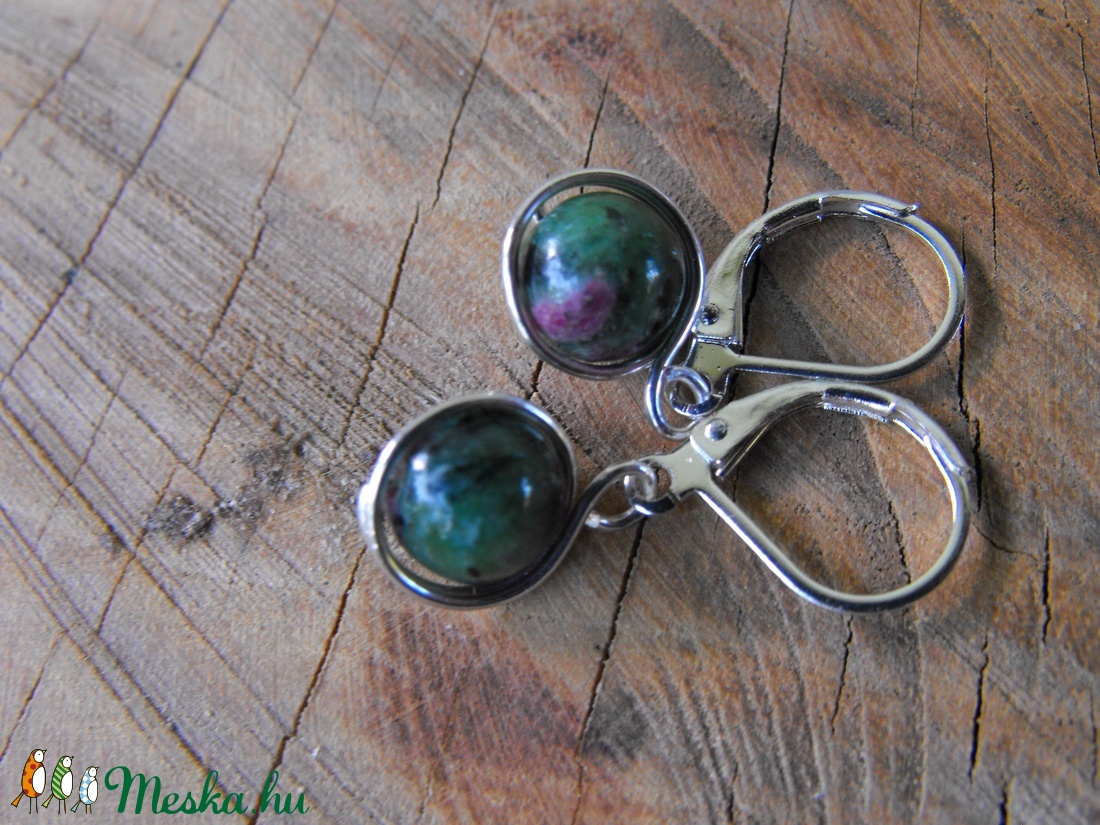 Ruby zoisite fülbevaló - ékszer - fülbevaló - lógós kerek fülbevaló - Meska.hu