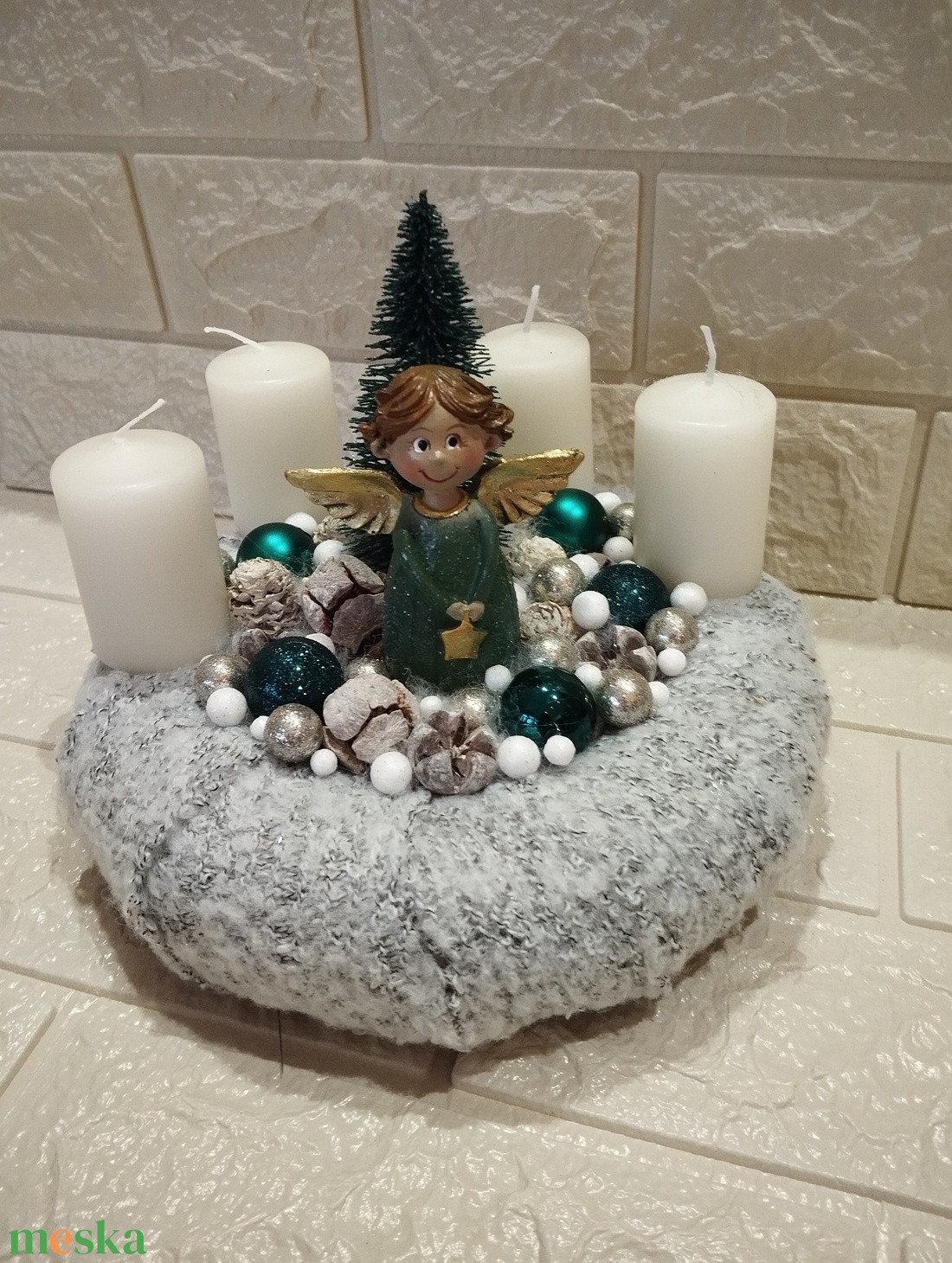 Angyalkás adventi koszorú, zöld - karácsony - adventi díszek - adventi gyertyadíszek és koszorúdíszek - Meska.hu