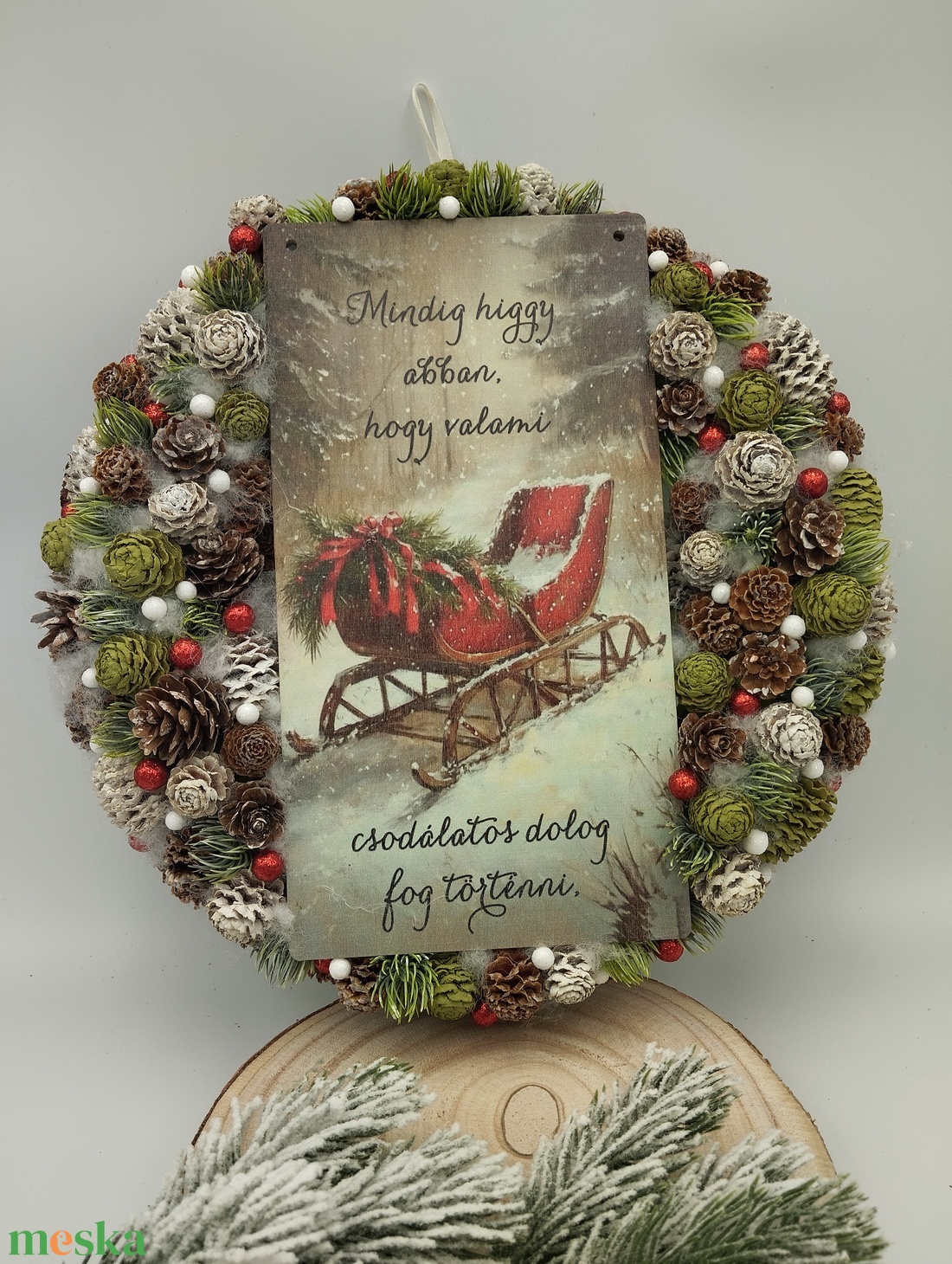 Feliratos szános táblás 29cm ajtódísz AKCIÓS - karácsony - adventi díszek - adventi ajtódísz - Meska.hu