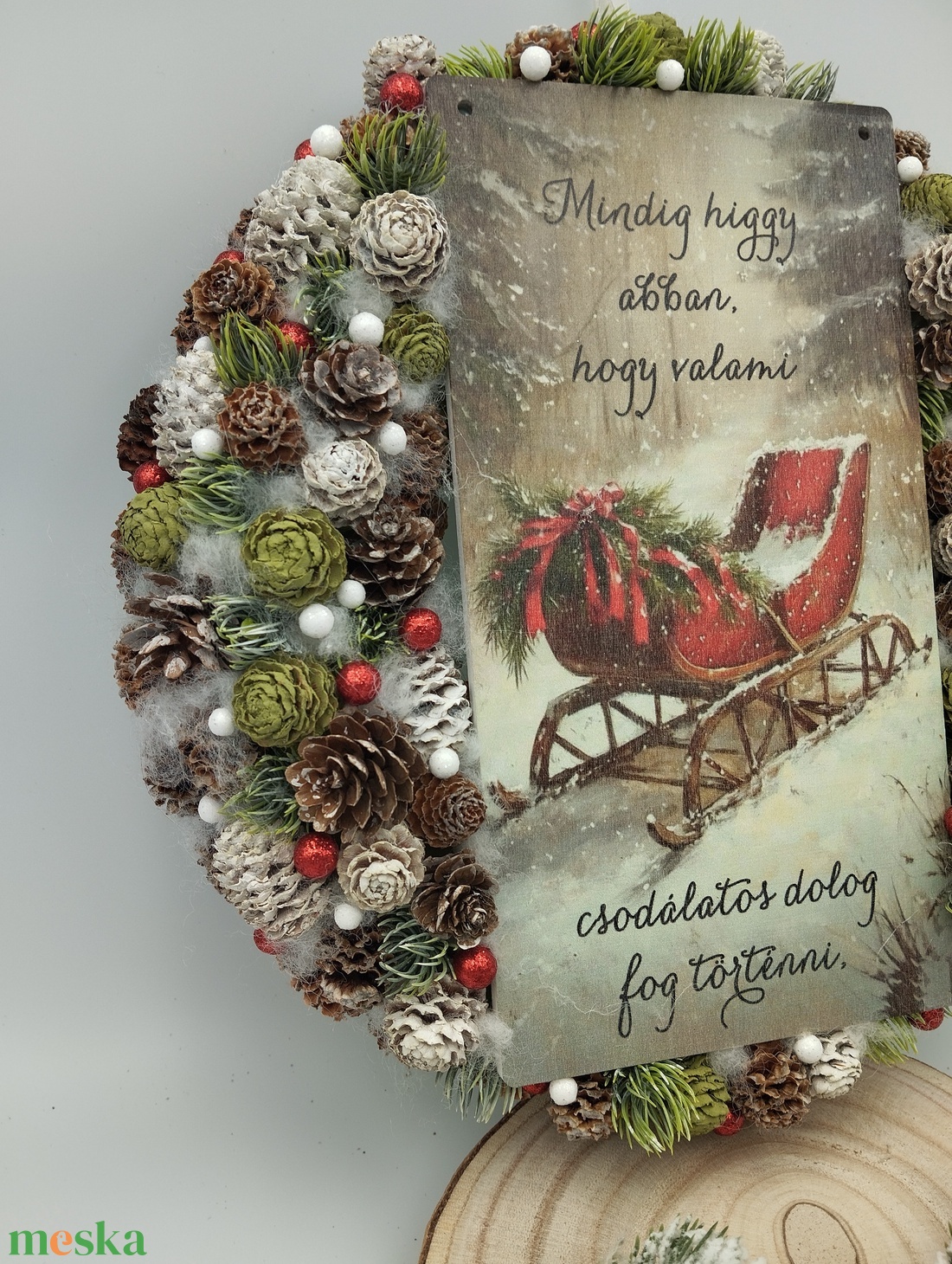 Feliratos szános táblás 29cm ajtódísz AKCIÓS - karácsony - adventi díszek - adventi ajtódísz - Meska.hu