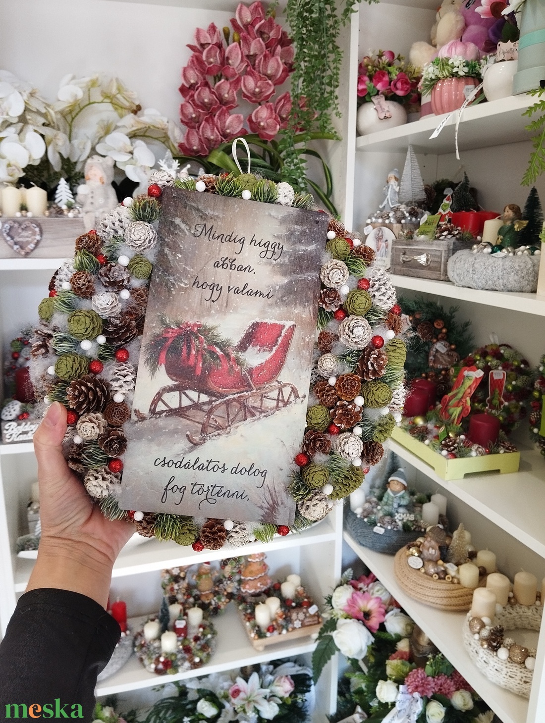 Feliratos szános táblás 29cm ajtódísz AKCIÓS - karácsony - adventi díszek - adventi ajtódísz - Meska.hu