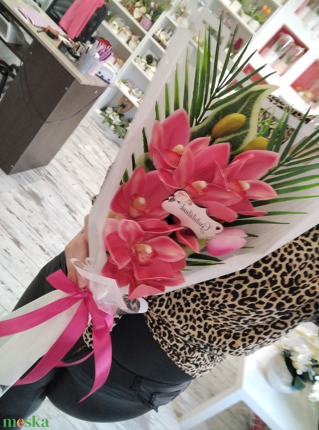 Pink orchideás csokor - otthon & életmód - virágdekoráció - virágok - virágcsokor - Meska.hu