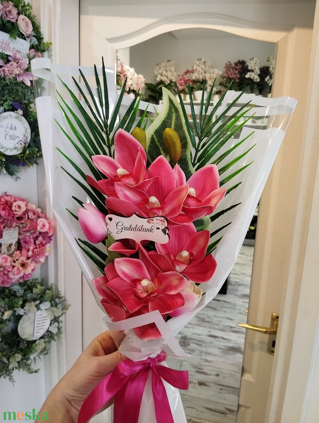 Pink orchideás csokor - otthon & életmód - virágdekoráció - virágok - virágcsokor - Meska.hu