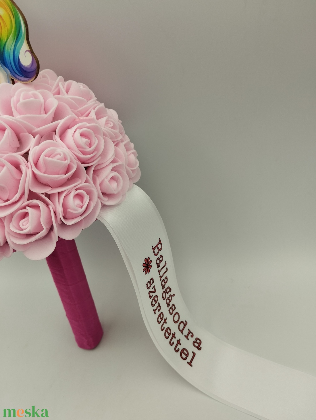 Pink púder színes unikornis örökcsokor - otthon & életmód - virágdekoráció - virágok - virágcsokor - Meska.hu
