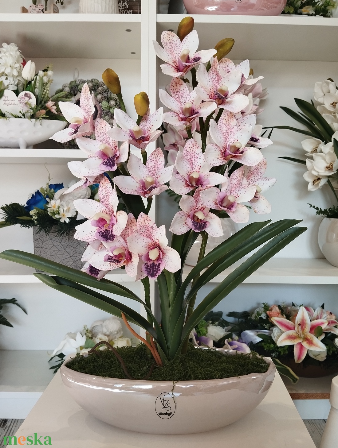 Vzs design csónak kaspós púder Cymbidium - otthon & életmód - dekoráció - asztal és polc dekoráció - asztaldísz - Meska.hu