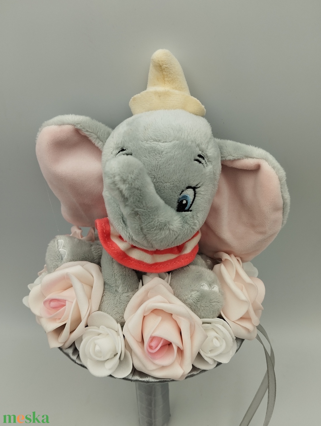 Dumbo plüssös szürke-púder csokor - otthon & életmód - virágdekoráció - virágok - virágcsokor - Meska.hu