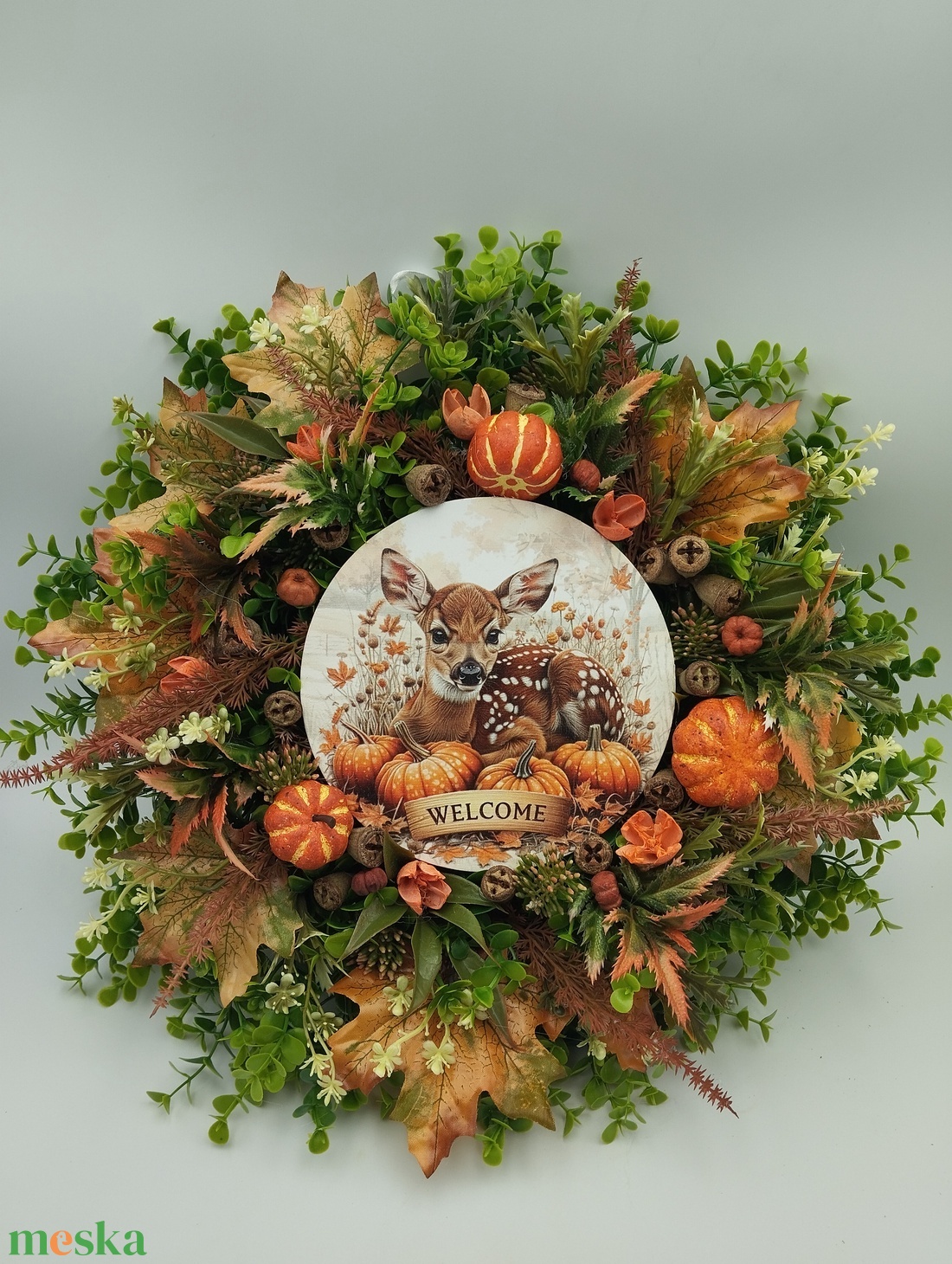 Őzikés, tökös őszi ajtódísz, kb 38-40 cm - otthon & életmód - dekoráció - ajtó- és ablak dekoráció - ajtódísz & kopogtató - Meska.hu