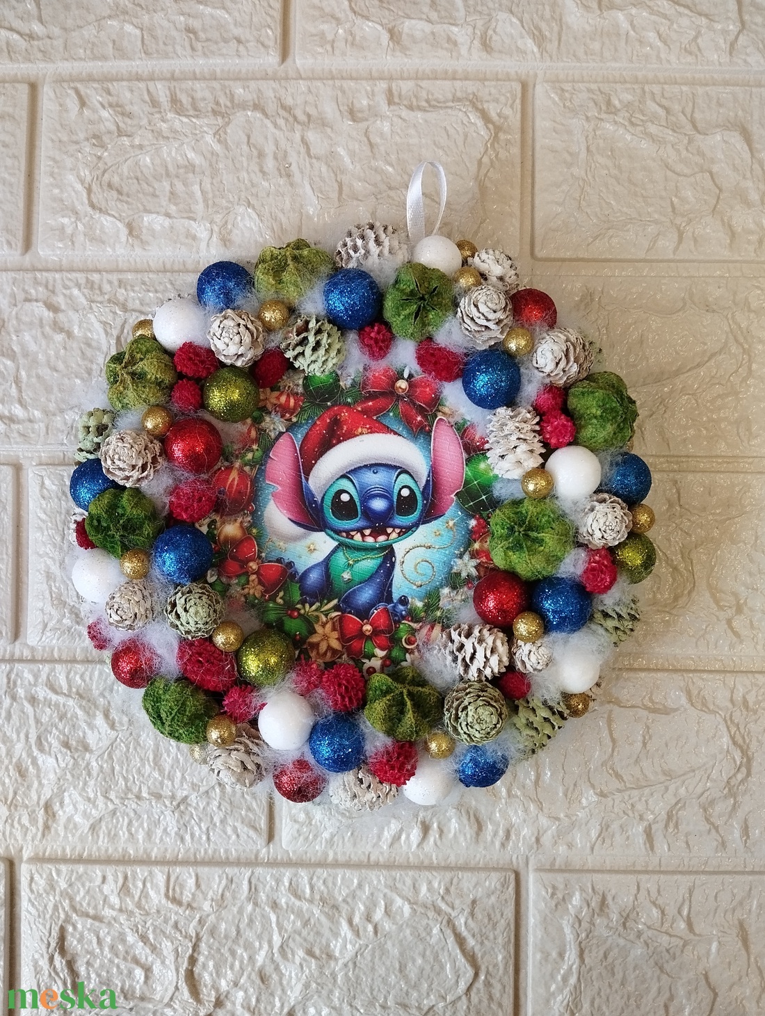 Stitch ajtódísz 21 cm  - karácsony - karácsonyi lakásdekoráció - karácsonyi ajtódíszek - Meska.hu