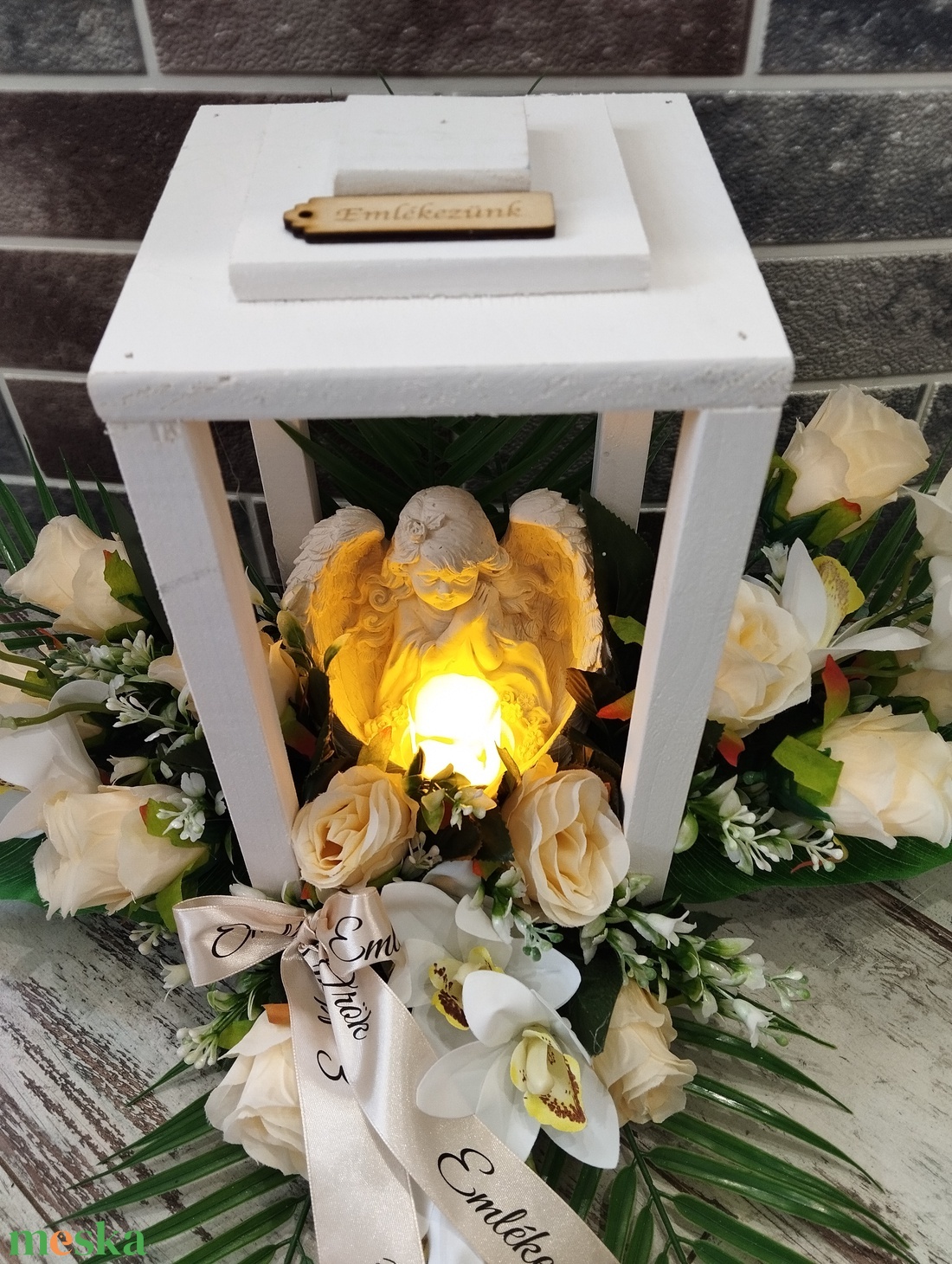 Lámpás extra sírdísz, led mécsessel - otthon & életmód - vallás - temetkezési tárgy - sírcsokor, virág dekoráció - Meska.hu