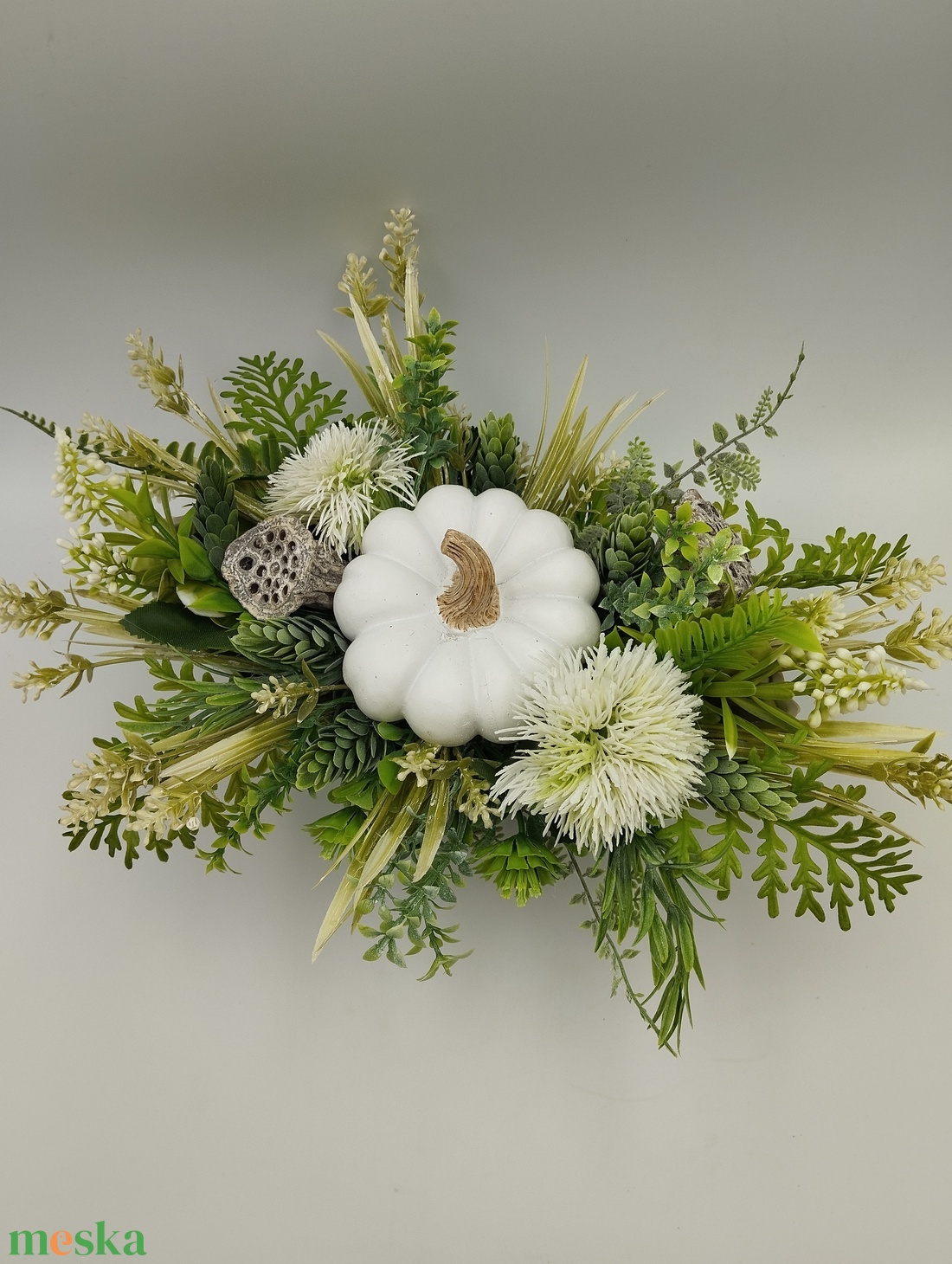 Fehér tökös natúr őszi asztaldísz - otthon & életmód - dekoráció - asztal és polc dekoráció - asztaldísz - Meska.hu