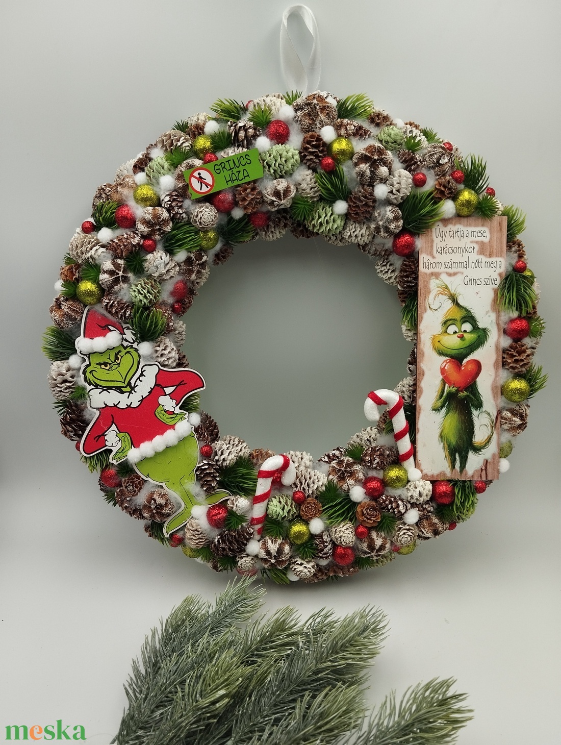 40cm hatalmas Grincs karácsonyi koppgtató, ajtódísz - karácsony - adventi díszek - adventi ajtódísz - Meska.hu