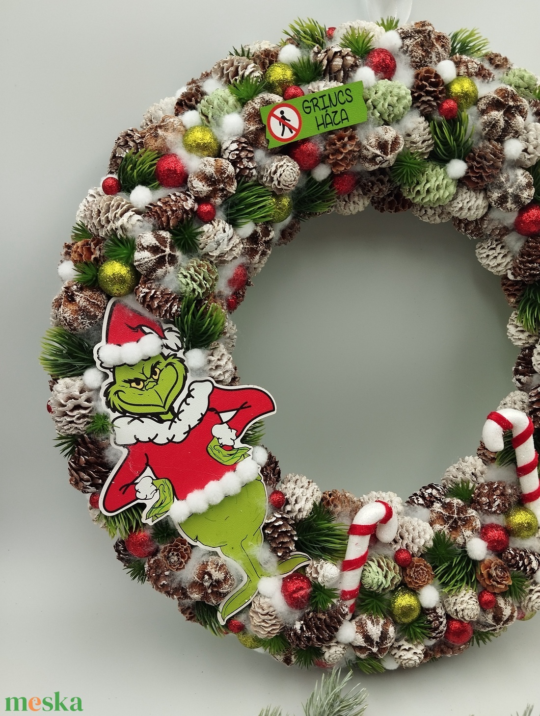 40cm hatalmas Grincs karácsonyi koppgtató, ajtódísz - karácsony - adventi díszek - adventi ajtódísz - Meska.hu
