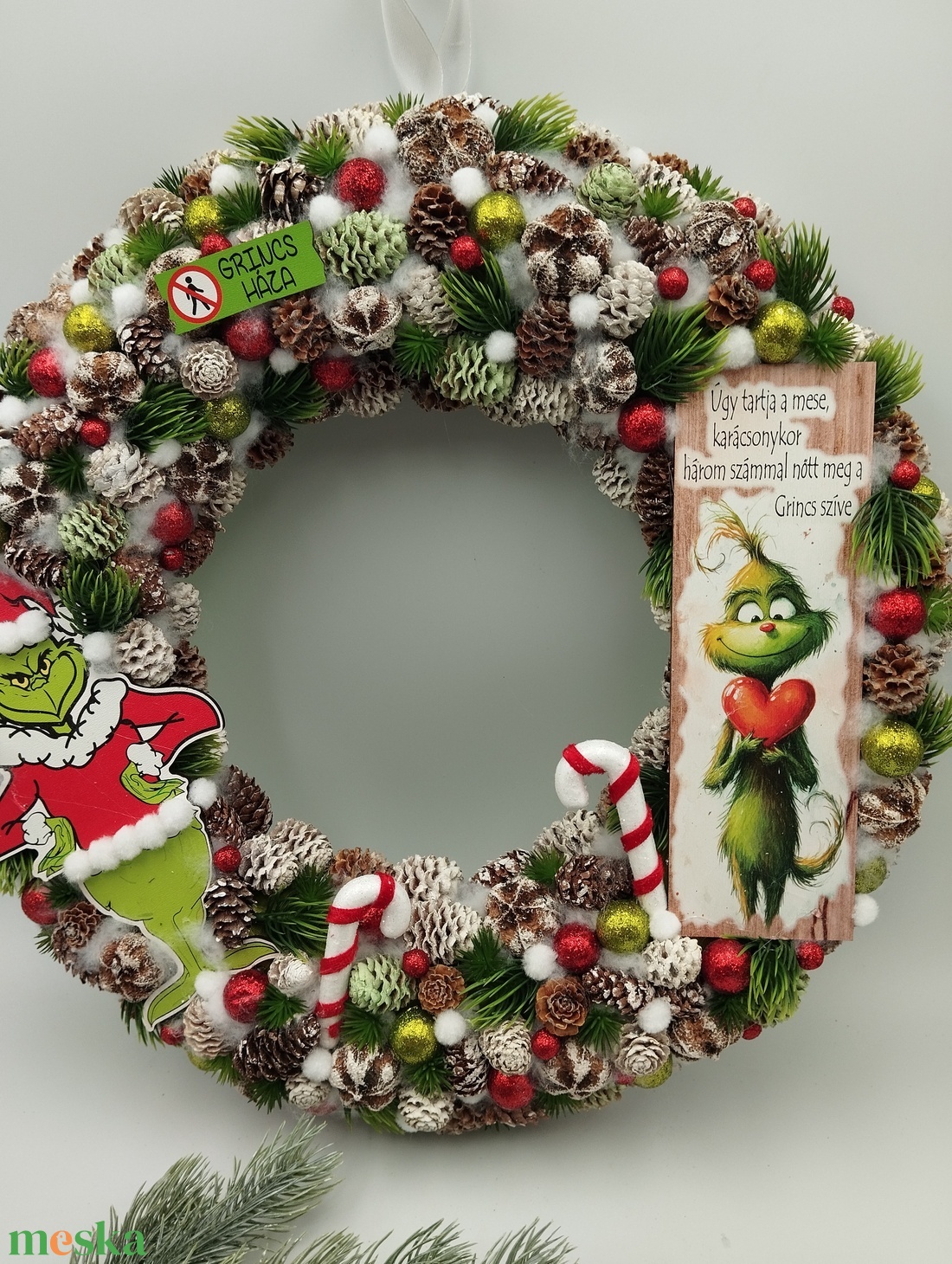40cm hatalmas Grincs karácsonyi koppgtató, ajtódísz - karácsony - adventi díszek - adventi ajtódísz - Meska.hu