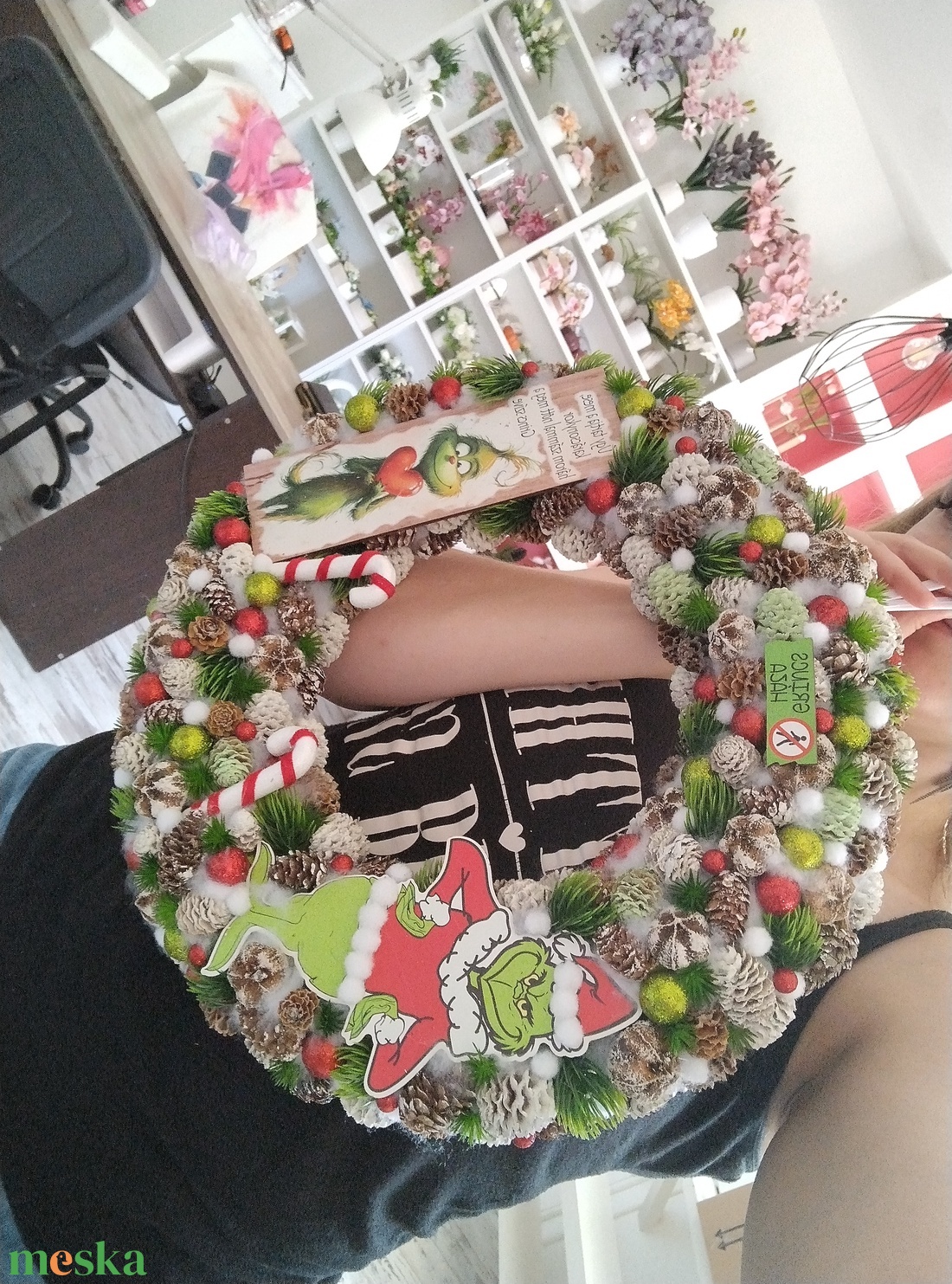 40cm hatalmas Grincs karácsonyi koppgtató, ajtódísz - karácsony - adventi díszek - adventi ajtódísz - Meska.hu