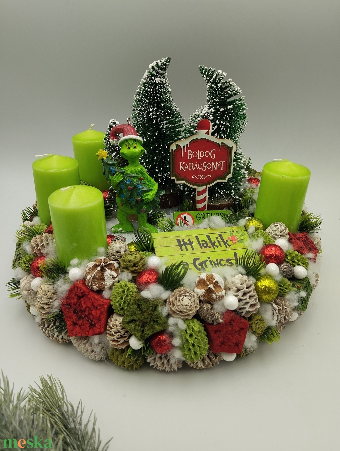 30cm Grincs figurás adventi koszorú - karácsony - adventi díszek - adventi koszorú - Meska.hu