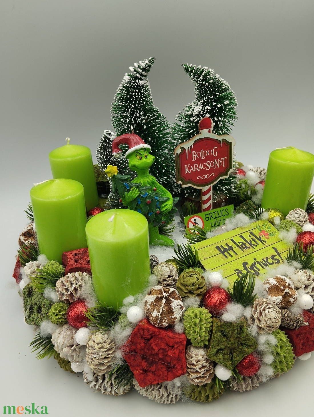 30cm Grincs figurás adventi koszorú - karácsony - adventi díszek - adventi koszorú - Meska.hu