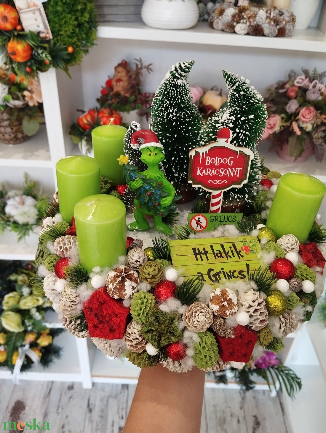 30cm Grincs figurás adventi koszorú - karácsony - adventi díszek - adventi koszorú - Meska.hu