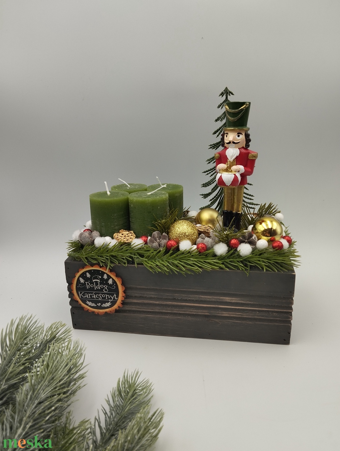 Diótörő adventi fa box, rusztikus gyertyákkal - karácsony - adventi díszek - adventi asztaldísz - Meska.hu