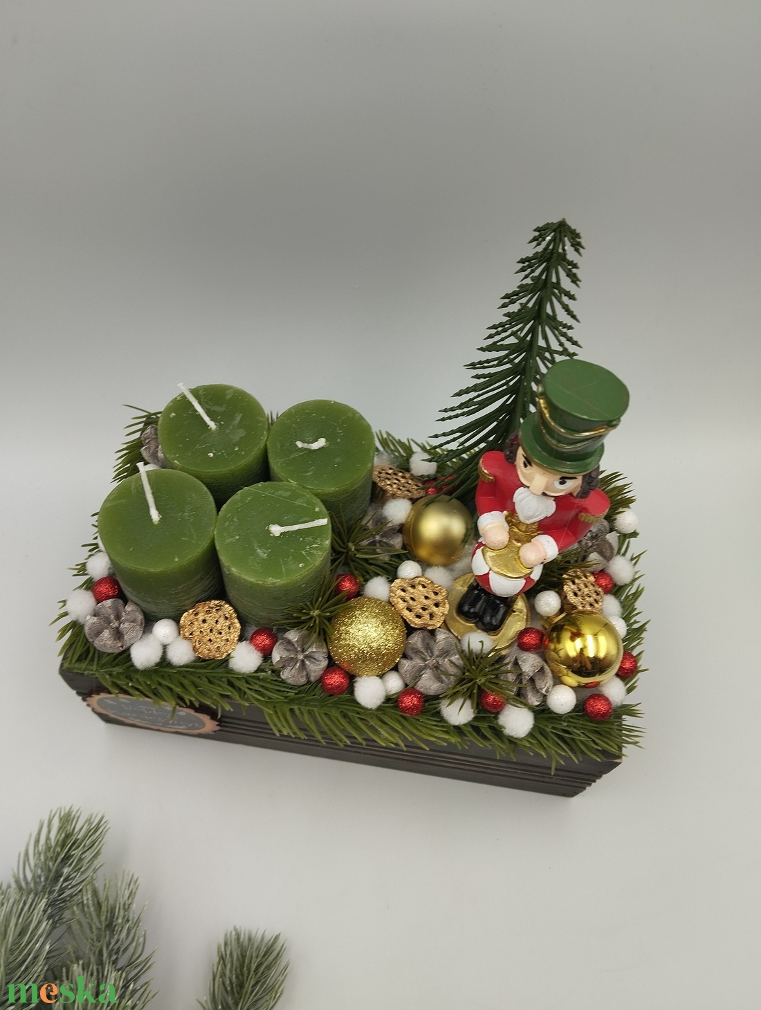 Diótörő adventi fa box, rusztikus gyertyákkal - karácsony - adventi díszek - adventi asztaldísz - Meska.hu
