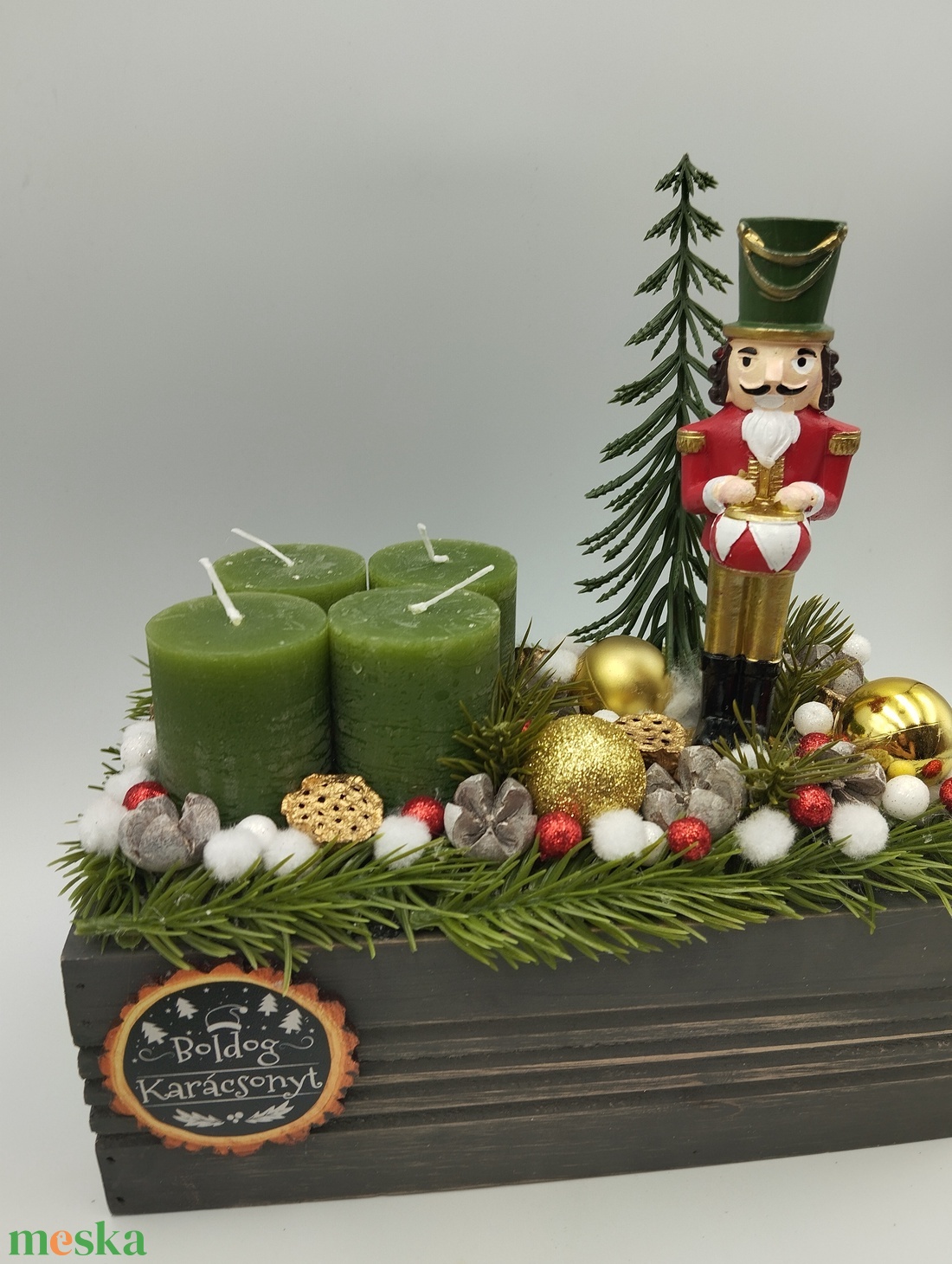 Diótörő adventi fa box, rusztikus gyertyákkal - karácsony - adventi díszek - adventi asztaldísz - Meska.hu