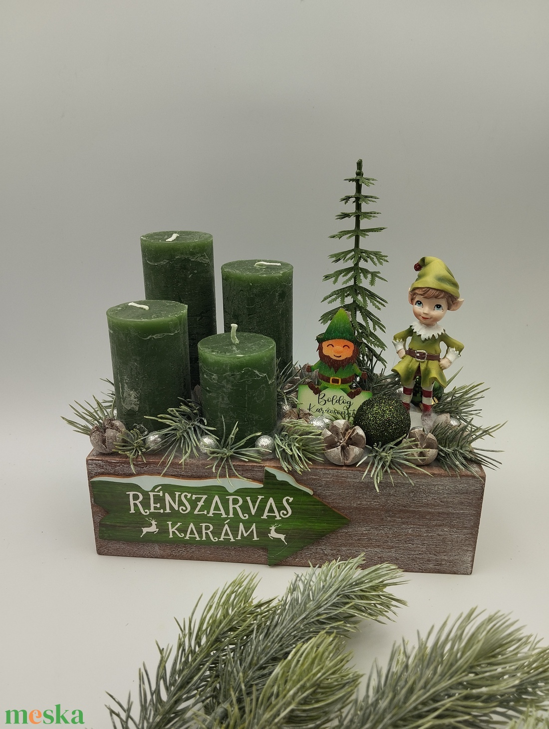Elf manós adventi box, zöld és ezüst - karácsony - adventi díszek - adventi koszorú - Meska.hu