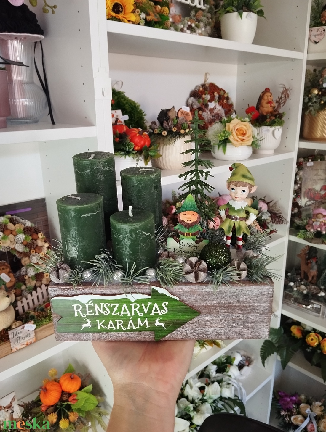 Elf manós adventi box, zöld és ezüst - karácsony - adventi díszek - adventi koszorú - Meska.hu