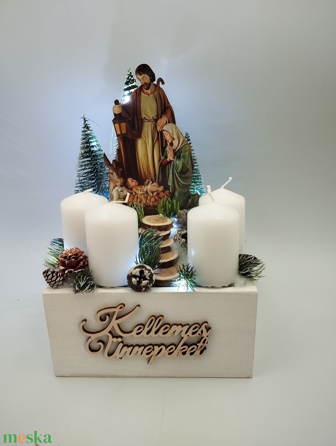 Betlehem adventi box, Led világítással - karácsony - adventi díszek - adventi gyertyadíszek és koszorúdíszek - Meska.hu