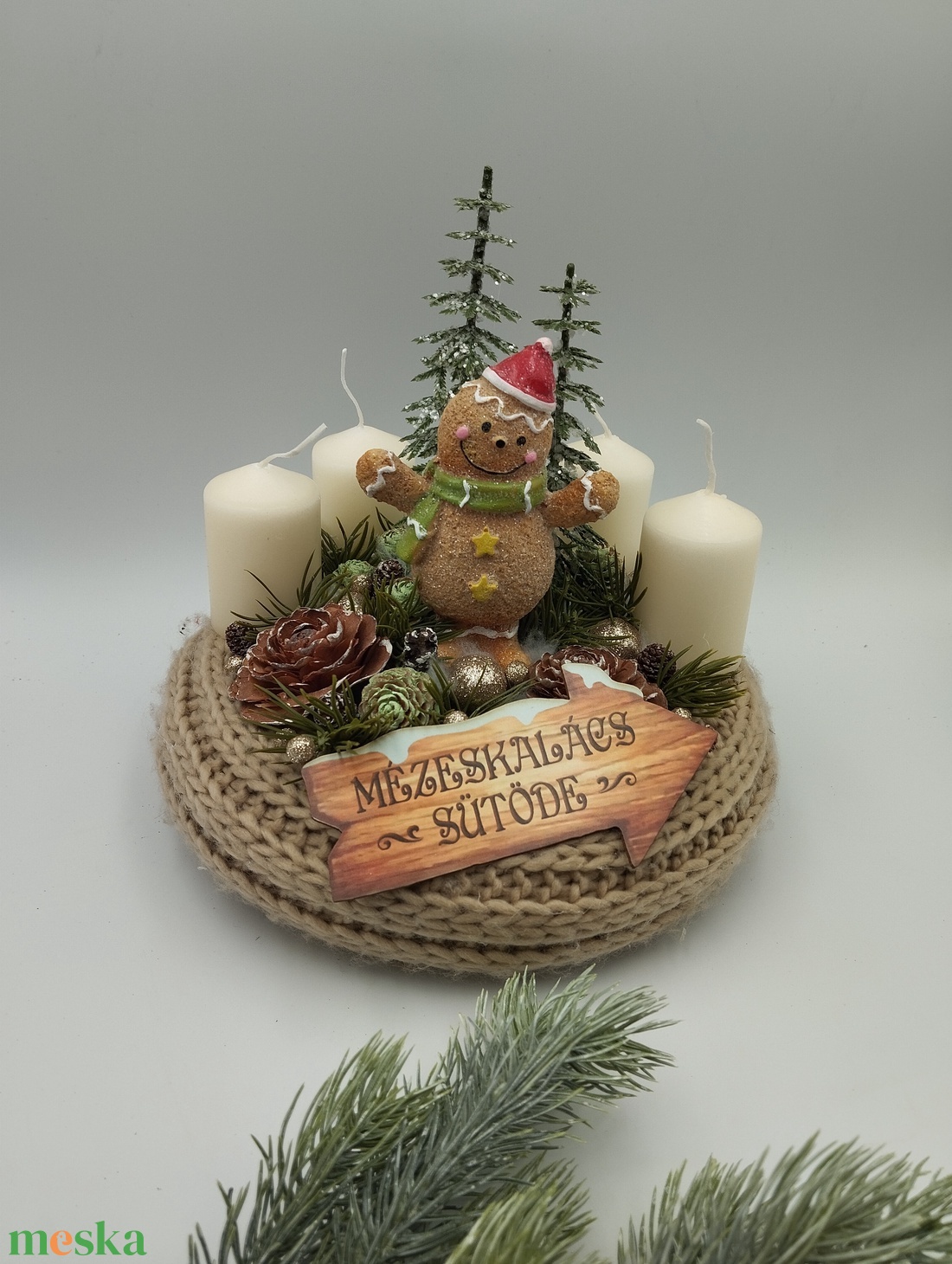 Mézi adventi koszorú, barna, pezsgő, zöld - karácsony - adventi díszek - adventi koszorú - Meska.hu