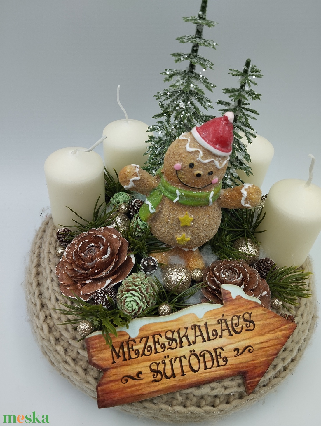Mézi adventi koszorú, barna, pezsgő, zöld - karácsony - adventi díszek - adventi koszorú - Meska.hu