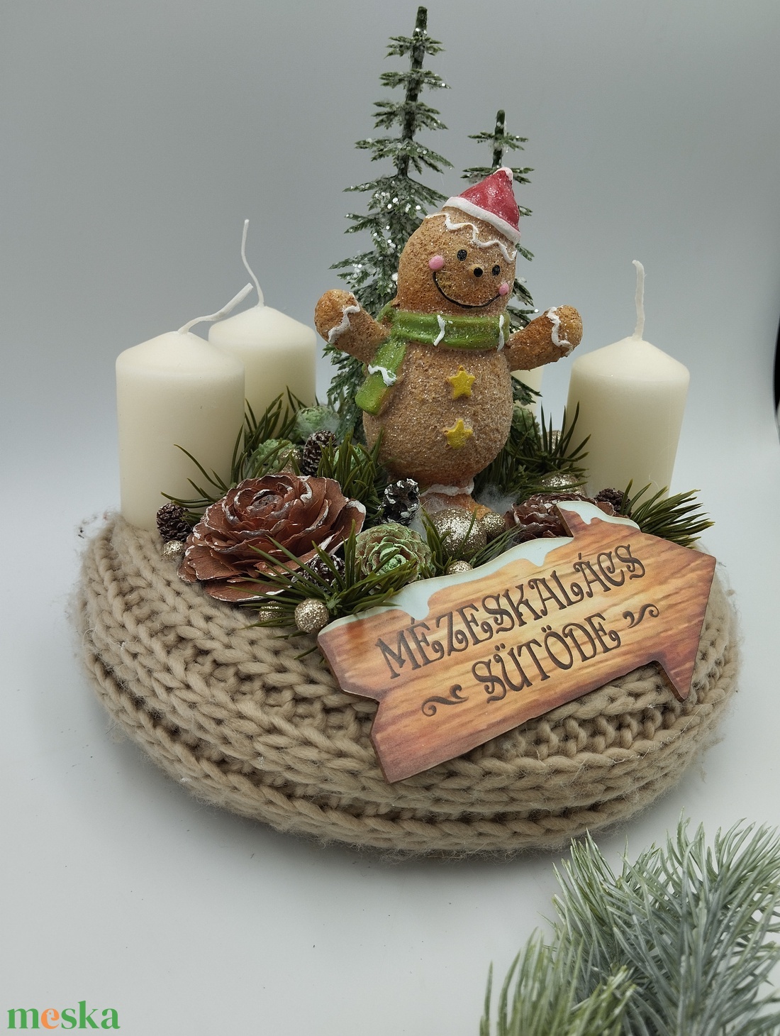 Mézi adventi koszorú, barna, pezsgő, zöld - karácsony - adventi díszek - adventi koszorú - Meska.hu