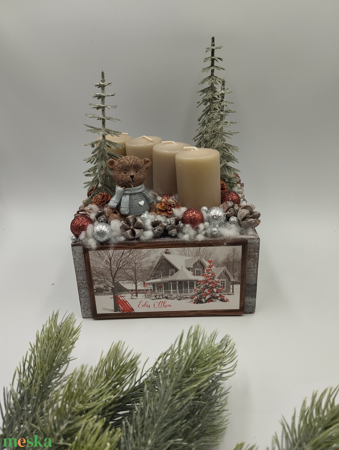 Barna ezüst macis adventi box - karácsony - adventi díszek - adventi gyertyadíszek és koszorúdíszek - Meska.hu