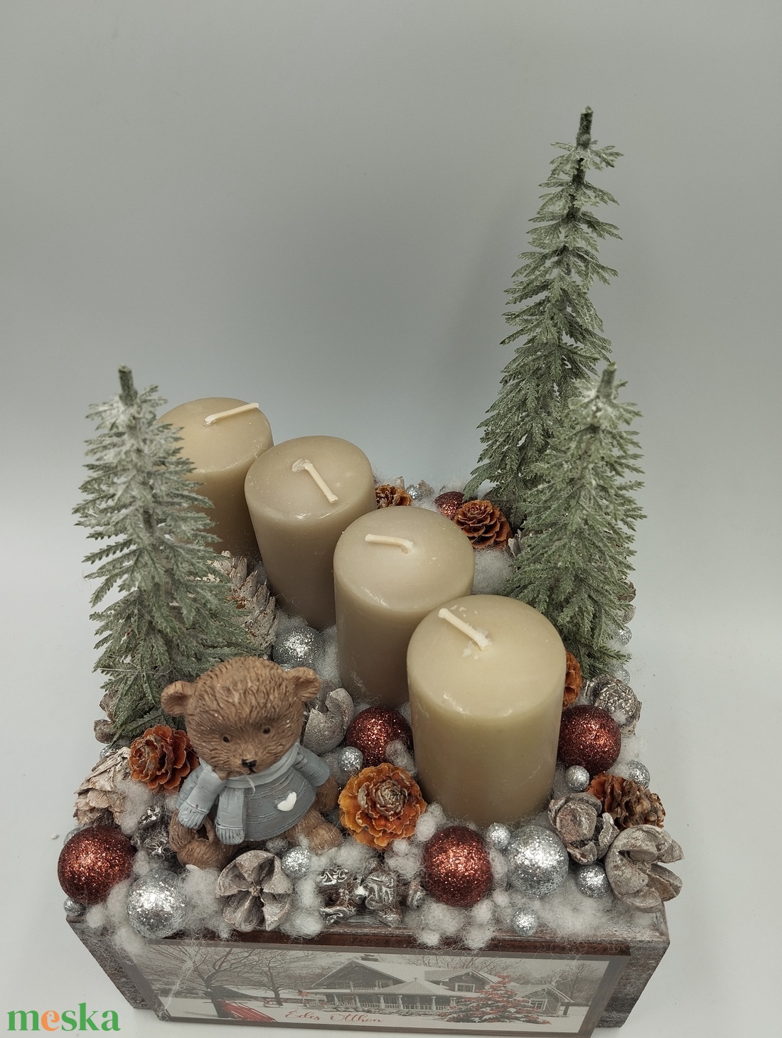 Barna ezüst macis adventi box - karácsony - adventi díszek - adventi gyertyadíszek és koszorúdíszek - Meska.hu