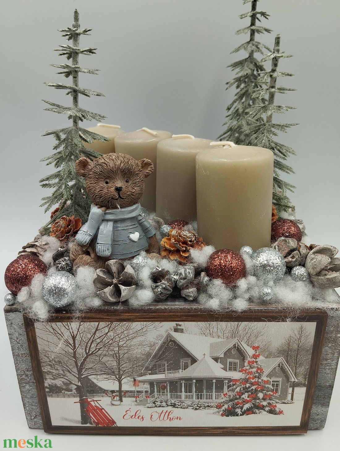 Barna ezüst macis adventi box - karácsony - adventi díszek - adventi gyertyadíszek és koszorúdíszek - Meska.hu