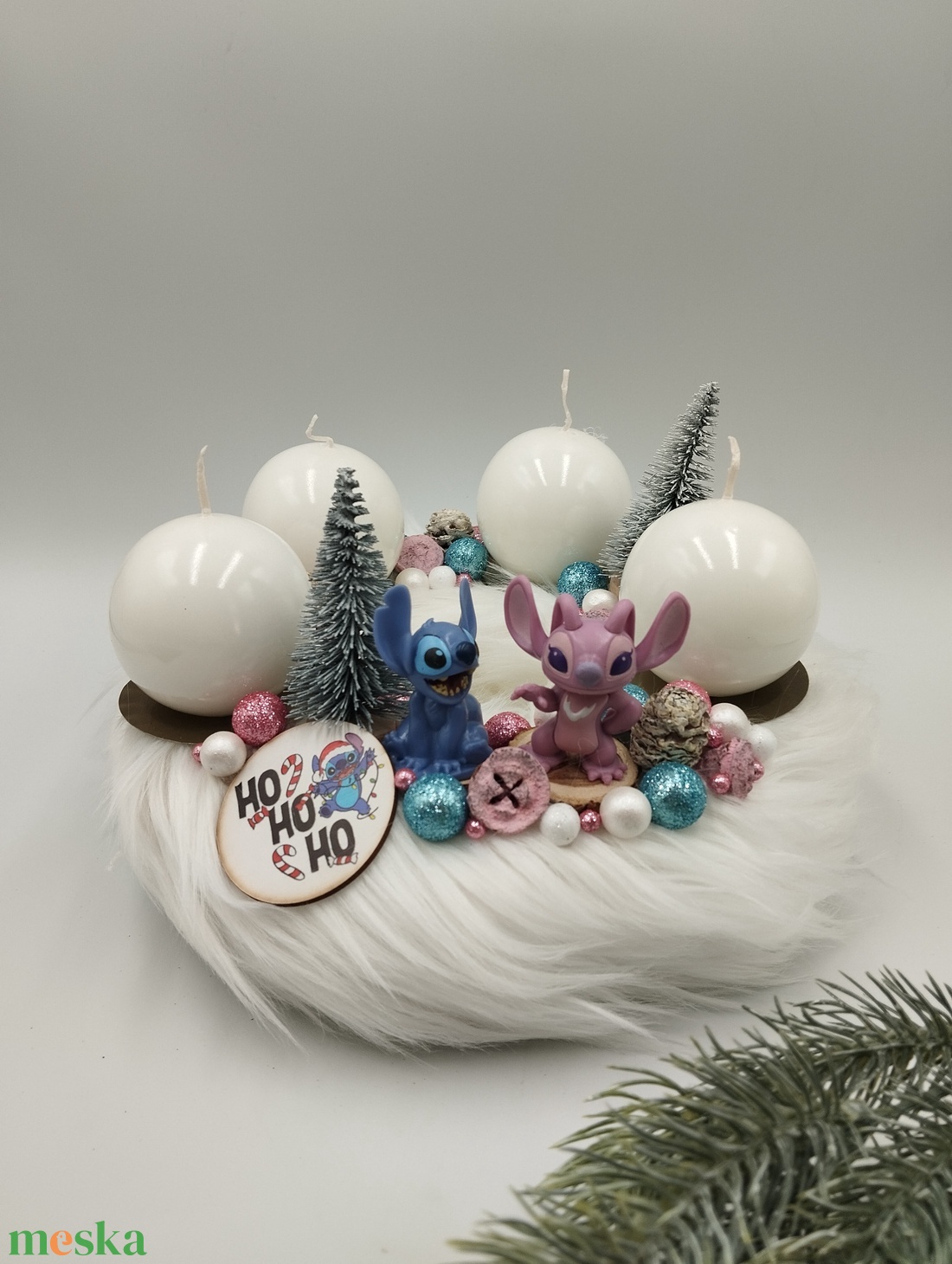 Stitch és Angel adventi koszorú - karácsony - adventi díszek - adventi koszorú - Meska.hu