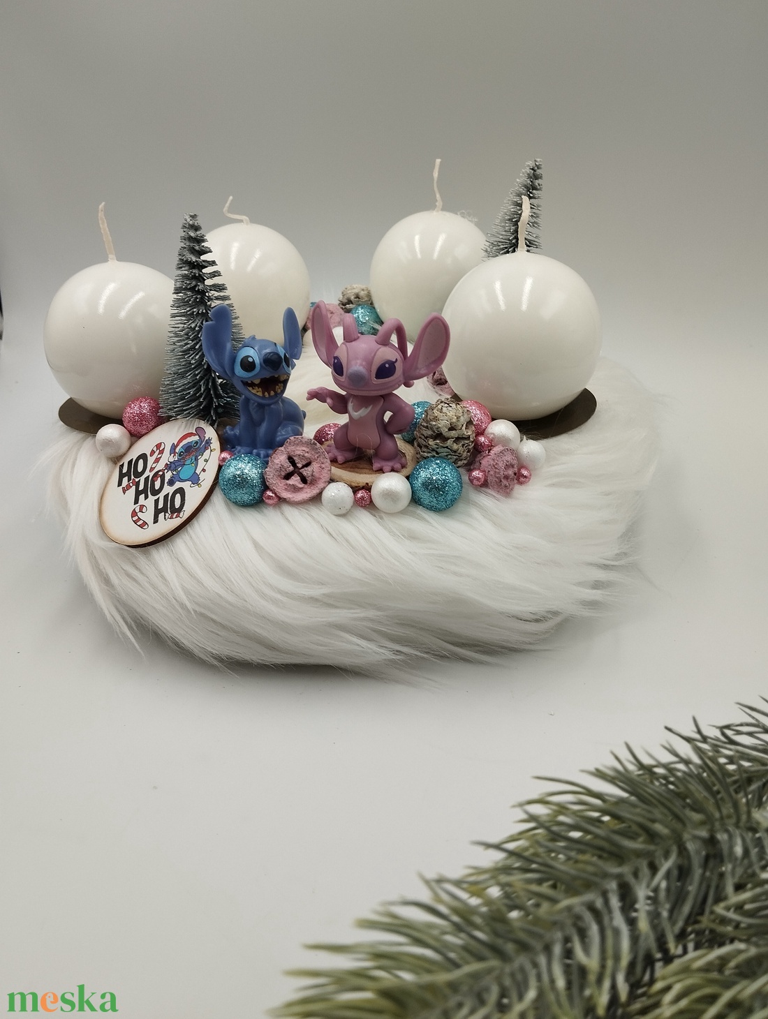 Stitch és Angel adventi koszorú - karácsony - adventi díszek - adventi koszorú - Meska.hu