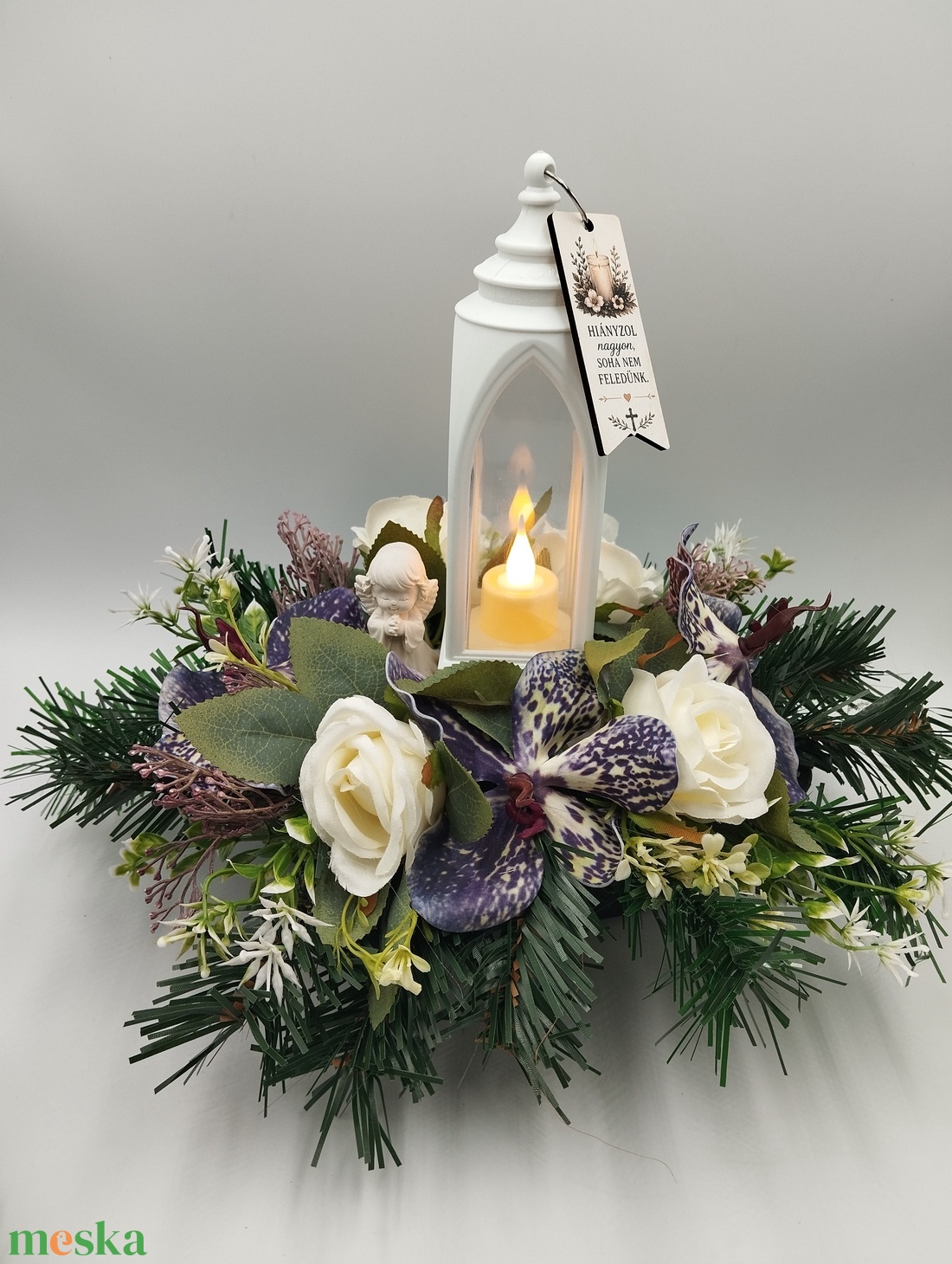 Lámpás dírdísz, Vanda orchideával - otthon & életmód - vallás - temetkezési tárgy - sírdísz, kegyeleti dísz - Meska.hu