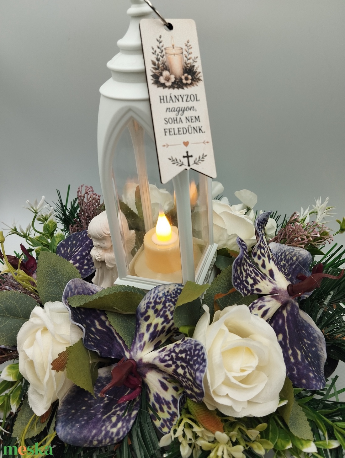Lámpás dírdísz, Vanda orchideával - otthon & életmód - vallás - temetkezési tárgy - sírdísz, kegyeleti dísz - Meska.hu