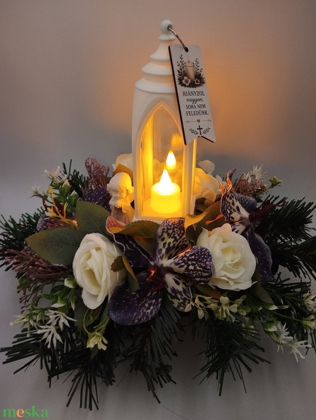 Lámpás dírdísz, Vanda orchideával - otthon & életmód - vallás - temetkezési tárgy - sírdísz, kegyeleti dísz - Meska.hu