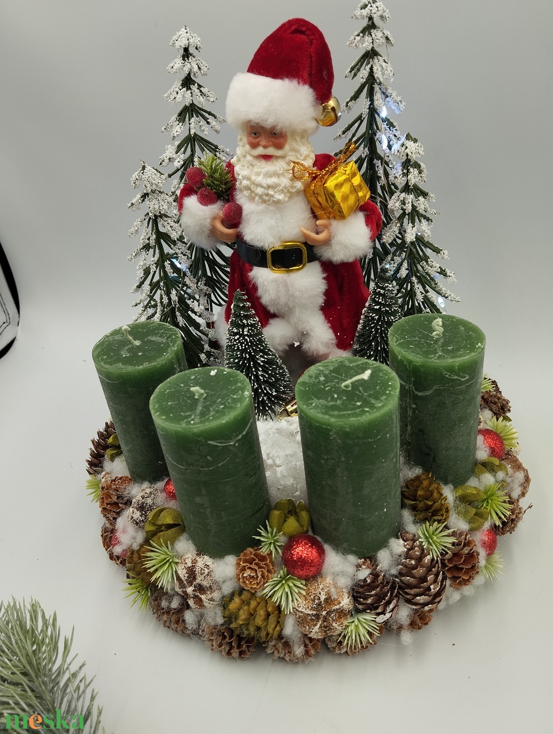 Mikulás adventi koszorú,leddel, rusztikus gyertyákkal - karácsony - adventi díszek - adventi gyertyadíszek és koszorúdíszek - Meska.hu