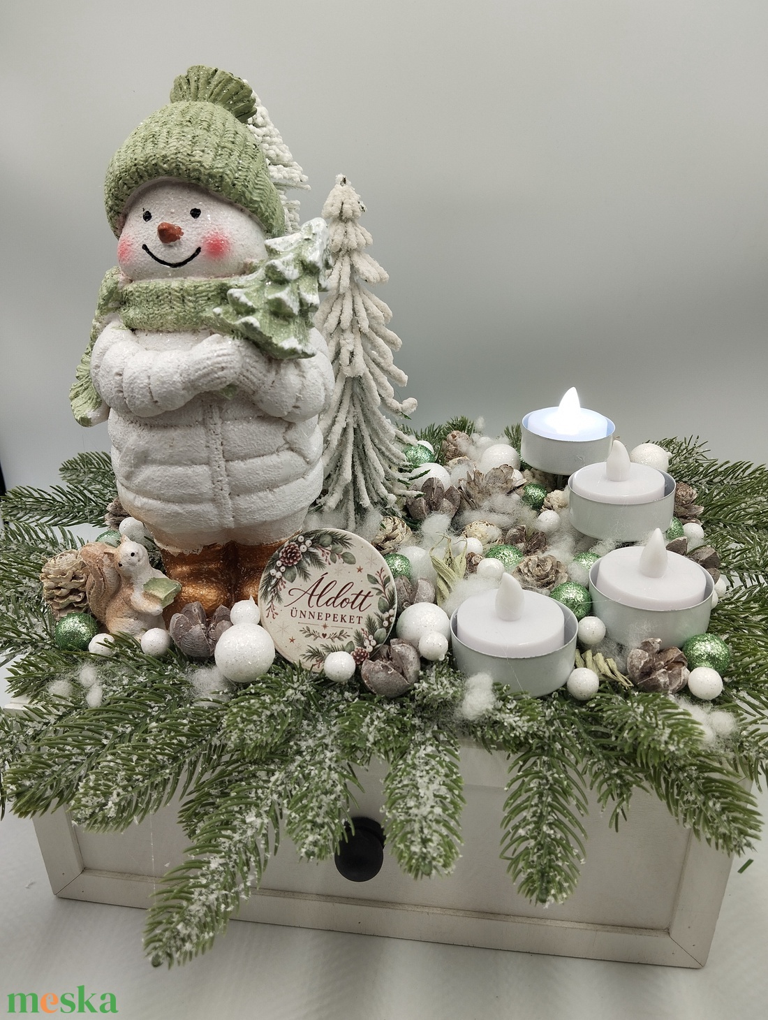 Nagy hóemberes adventi fiók, Led gyertyákkal - karácsony - adventi díszek - adventi gyertyadíszek és koszorúdíszek - Meska.hu