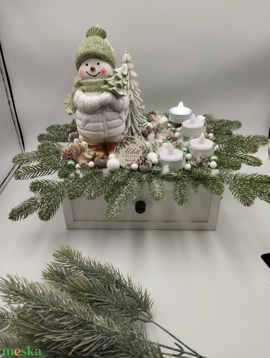 Nagy hóemberes adventi fiók, Led gyertyákkal - karácsony - adventi díszek - adventi gyertyadíszek és koszorúdíszek - Meska.hu