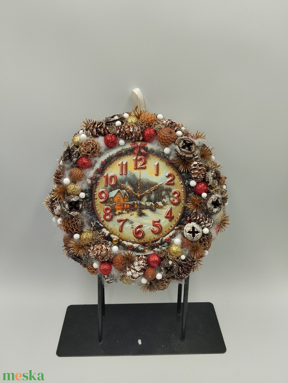 Karácsonyi ajtódísz, óra, 20 cm  - karácsony - karácsonyi lakásdekoráció - karácsonyi ajtódíszek - Meska.hu