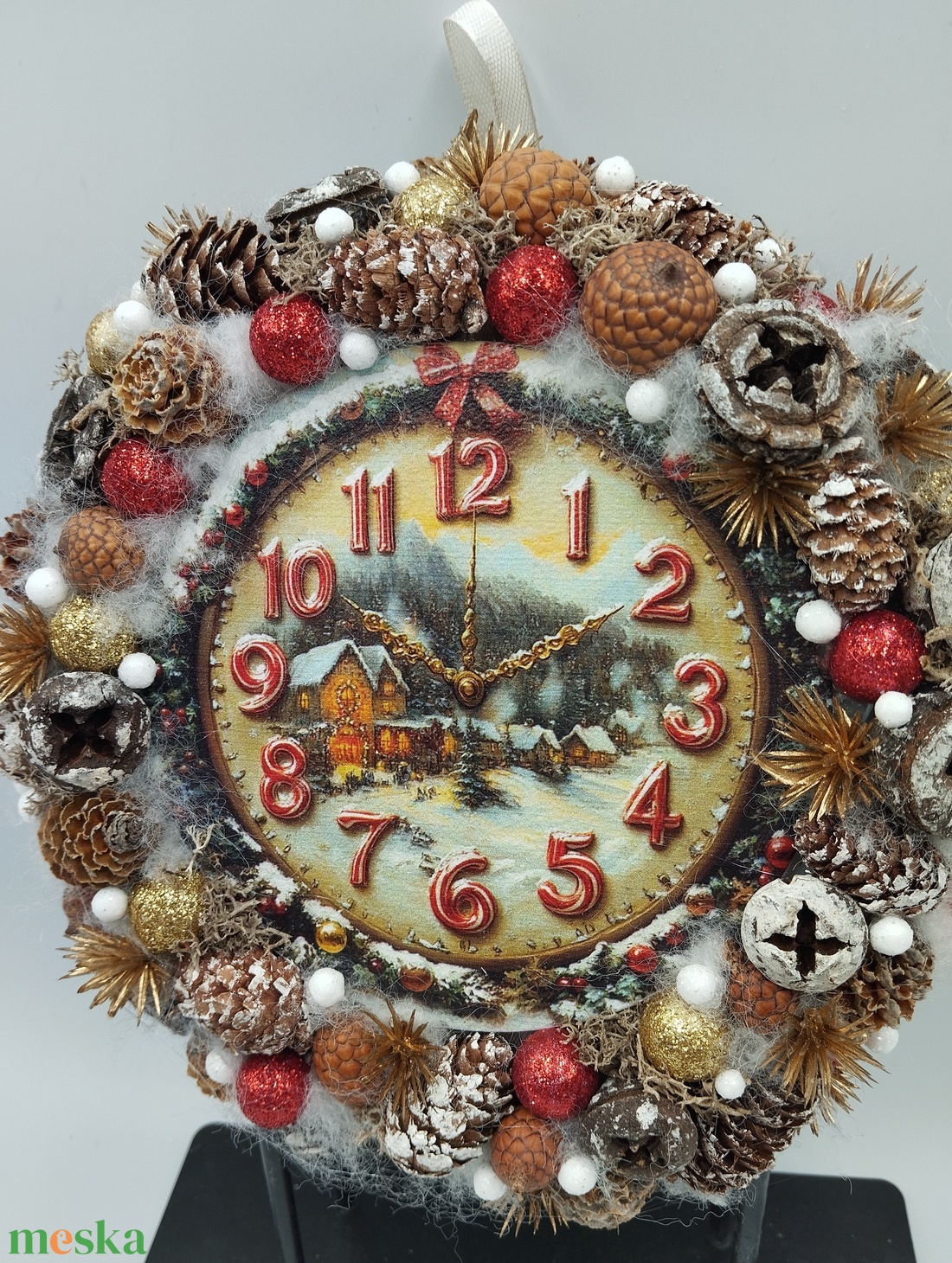 Karácsonyi ajtódísz, óra, 20 cm  - karácsony - karácsonyi lakásdekoráció - karácsonyi ajtódíszek - Meska.hu