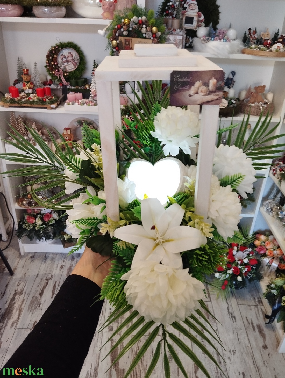 Nagy fa lámpás angyalszárny gyertatartós sírdísz - otthon & életmód - vallás - temetkezési tárgy - sírcsokor, virág dekoráció - Meska.hu