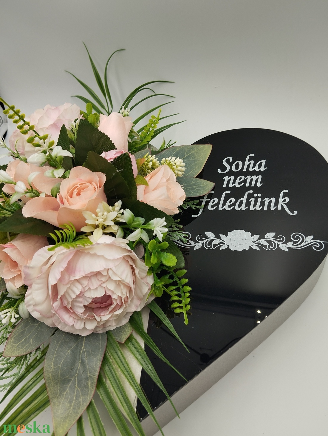 Prémium plexi feliratos szív sírdísz, rózsaszín - otthon & életmód - vallás - temetkezési tárgy - sírcsokor, virág dekoráció - Meska.hu